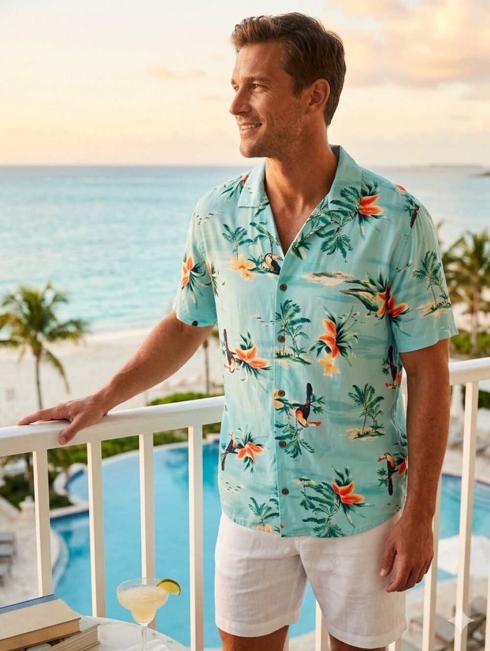 Hawaiian Men's Button Down Rayon Shirt Size Large